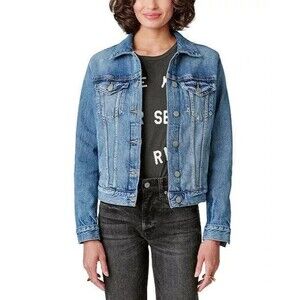 Lucky Brand Womens Tomboy Trucker Denim Jacket Sz Med Blue Lightly Distressed